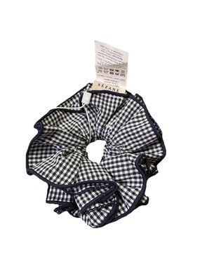 Sezane Rare Blue White Gingham Hair Tie Scrunchie Brand New